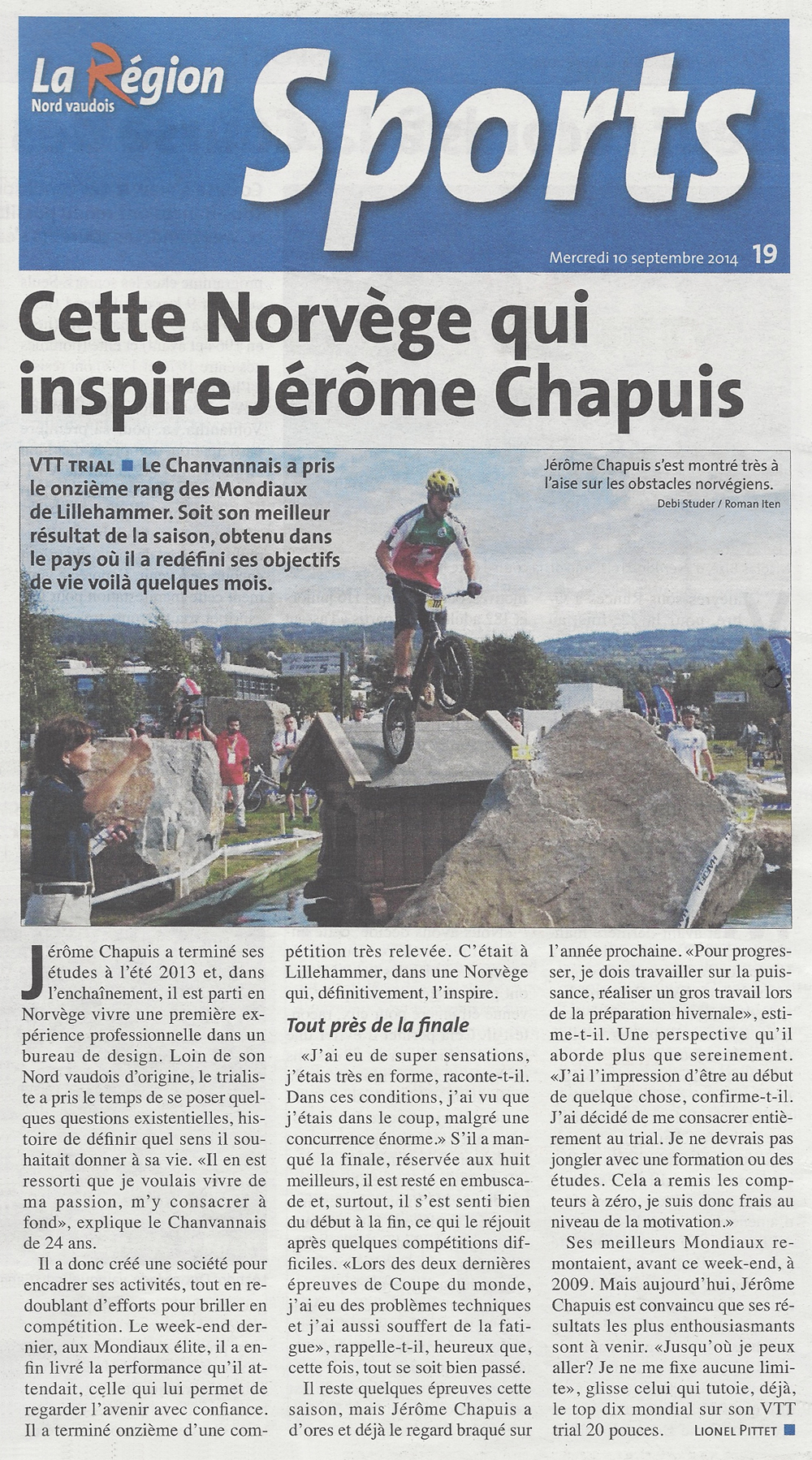 Jérôme Chapuis Article Newspaper World Championship Lillehammer Norway Trial
